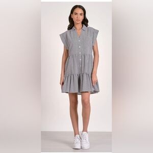 Elan‎ Black and White Mini Sundress with Cap Dolman Sleeves